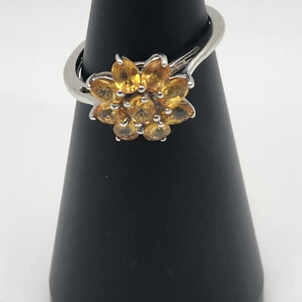 Another Stunning Sterling Silver Ring with Yellow & Gold Citrine Gemstone Flower